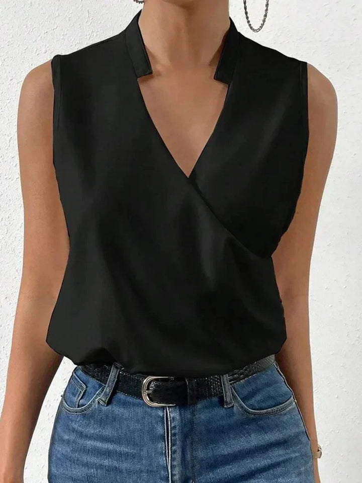 Lekki top damski V-neck, bez rękawów, elegancki i casualowy, idealny na lato.