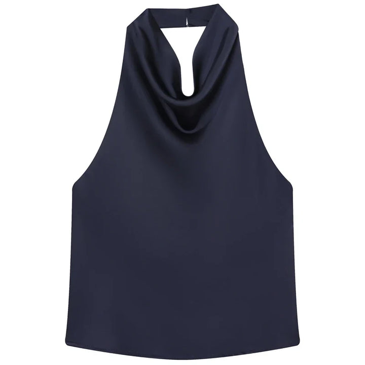 Casualowy damski top halter, drapowany, idealny na lato. Bez rękawów, komfortowy i modny.