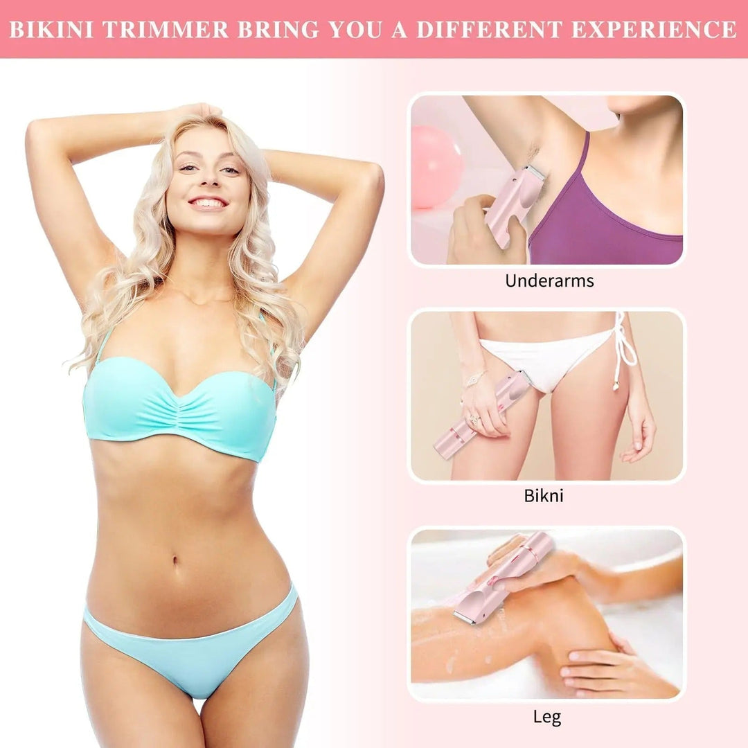 Trymer do bikini dla kobiet, zapewniający precyzyjne i bezpieczne golenie stref intymnych na mokro lub sucho.
