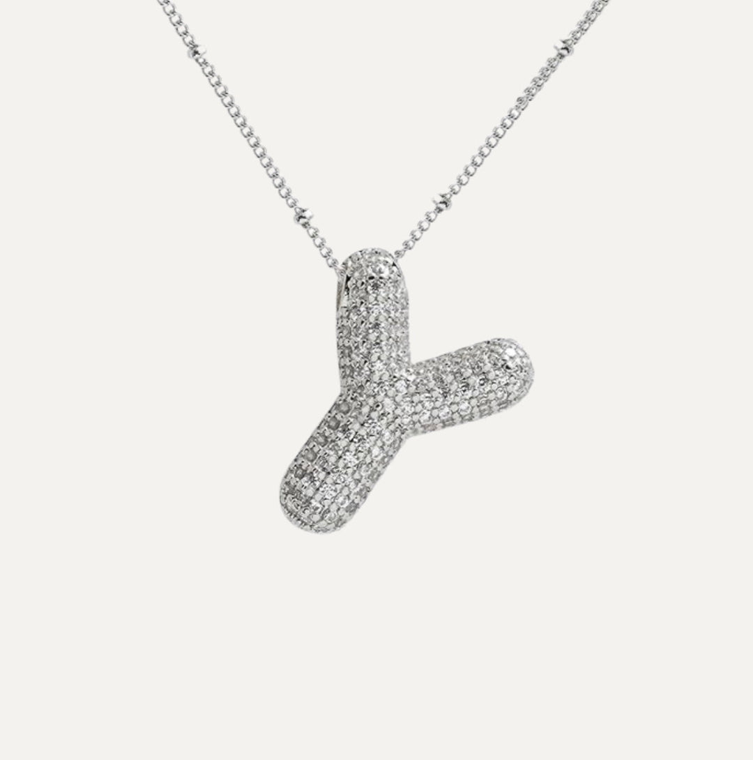 Srebrny naszyjnik z diamentową literą, damski, modny, w stylu celebrytek.