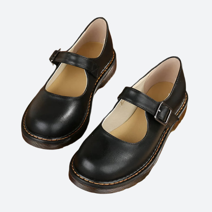 Eleganckie brązowe baleriny damskie Mary Jane. Wygodne buty ortopedyczne w klasycznym stylu na co dzień.
