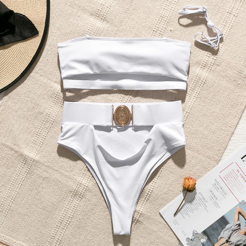 Modne damskie bikini brazylijskie bandeau z podwyższonym stanem. Idealne na wakacje.