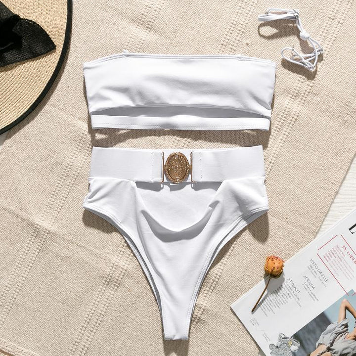 Modne damskie bikini brazylijskie bandeau z podwyższonym stanem. Idealne na wakacje.