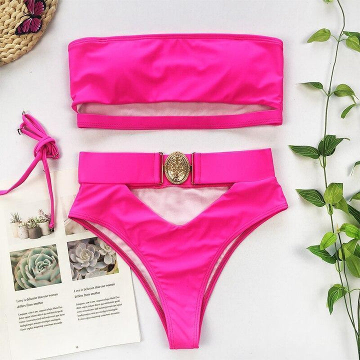 Dwuczęściowe bikini bandeau dla kobiet, figi z wysokim stanem zapewniające komfort i styl na lato.