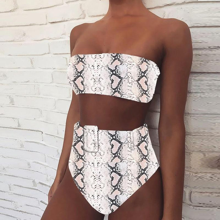 Bikini damskie bandeau z wysokim stanem. Uniwersalny strój kąpielowy na wakacje, morze, basen.