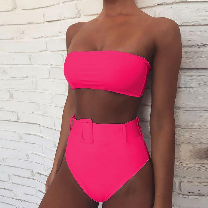 Eleganckie bikini bandeau z wysokim stanem dla kobiet. Strój kąpielowy bez ramiączek.