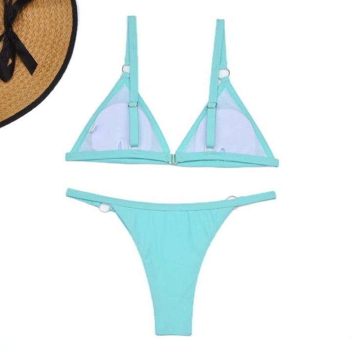 Stylowe damskie bikini ze złotymi kółkami, dwuczęściowe, letnie, na wakacje.