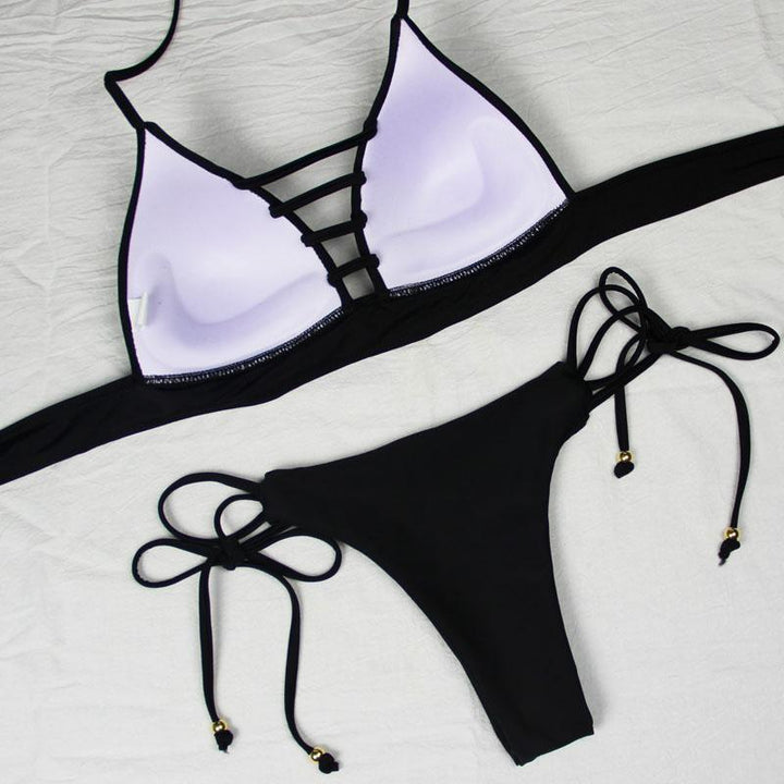 Damskie bikini brazylijskie dwuczęściowe, wiązane, idealne na plażę. Strój kąpielowy zapewniający komfort.