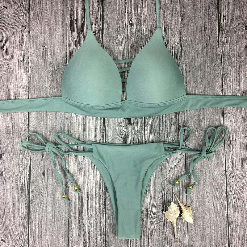 Stylowe damskie bikini dwuczęściowe wiązane, modny strój kąpielowy idealny na letnie wakacje.