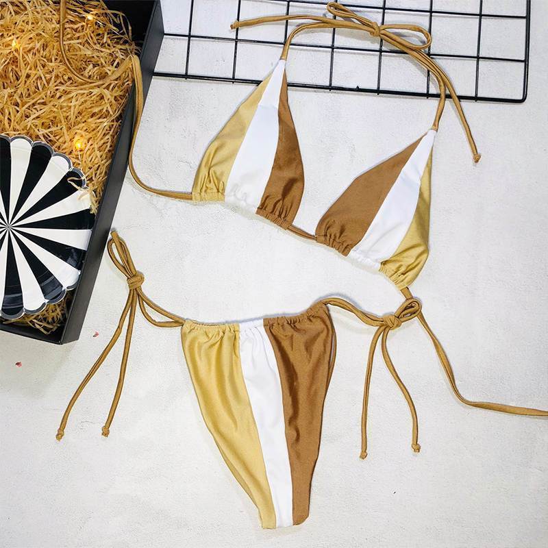Letnie damskie bikini. Dwuczęściowy strój kąpielowy, idealny na plażę. Modny, kolorowy fason.