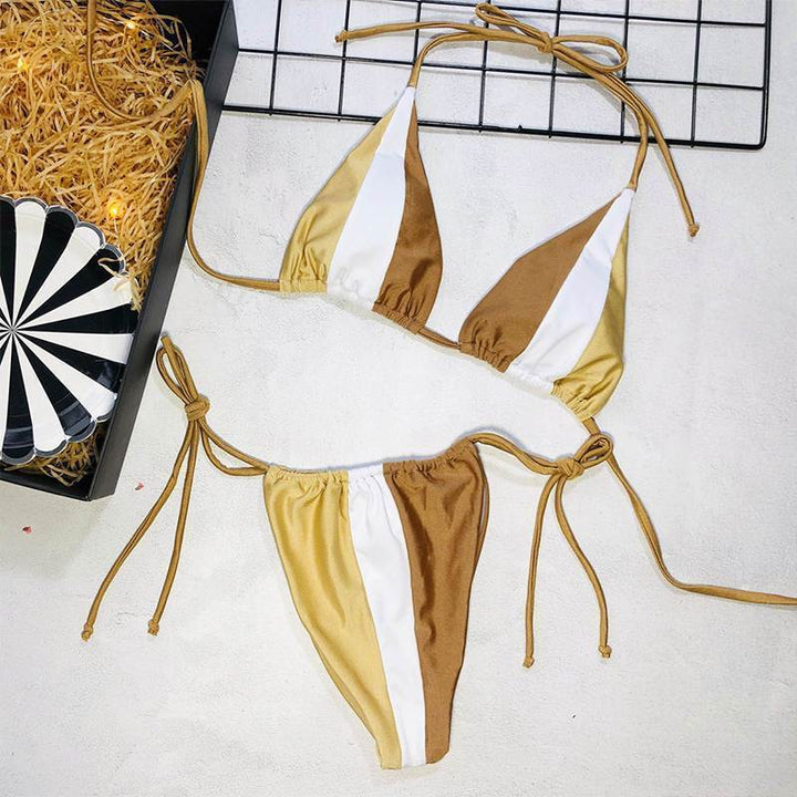 Letnie damskie bikini. Dwuczęściowy strój kąpielowy, idealny na plażę. Modny, kolorowy fason.
