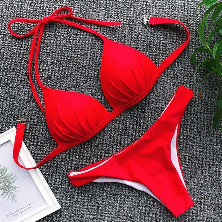 Seksowne bikini damskie z wiązaniem, dwuczęściowy strój kąpielowy na słoneczne lato.