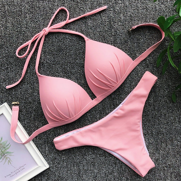 Plażowe bikini damskie, dwuczęściowy strój kąpielowy z eleganckim wiązaniem na topie.