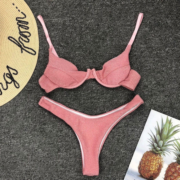 Modne bikini damskie z połyskiem, usztywniane, na lato, idealne na basen.