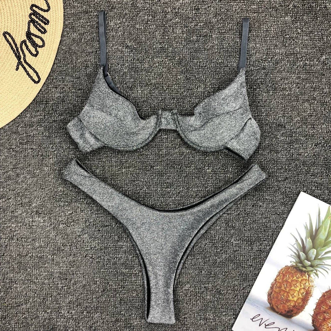 Gorset usztywnianego bikini damskiego z połyskiem, modny strój kąpielowy.