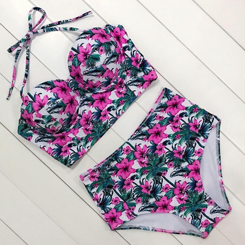 Letnie bikini damskie, wysoki stan, kwiatowy deseń, idealne na każdą sylwetkę.