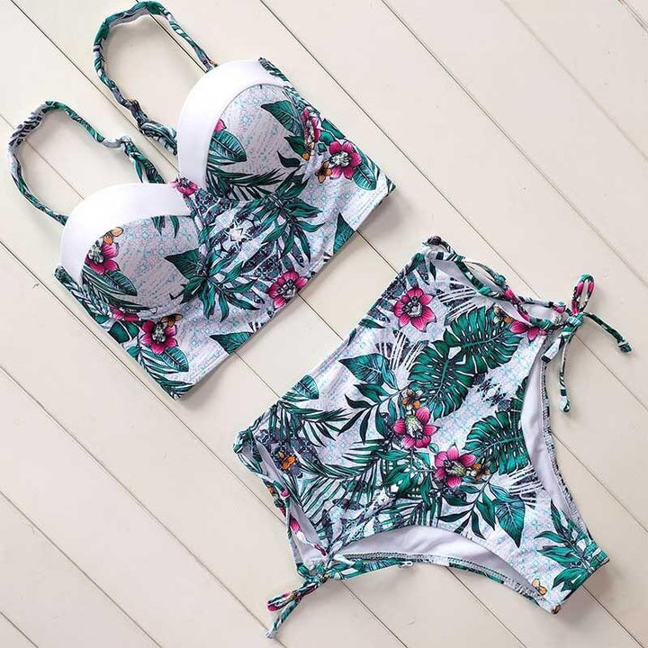 Bikini damskie z wysokim stanem, kwiecisty wzór, komfortowa moda plażowa na lato.