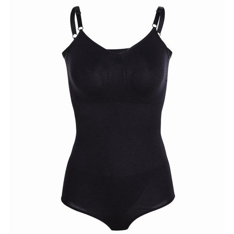 Eleganckie czarne body modelujące damskie z cienkimi ramiączkami, wyszczuplające i zapewniające komfort noszenia.