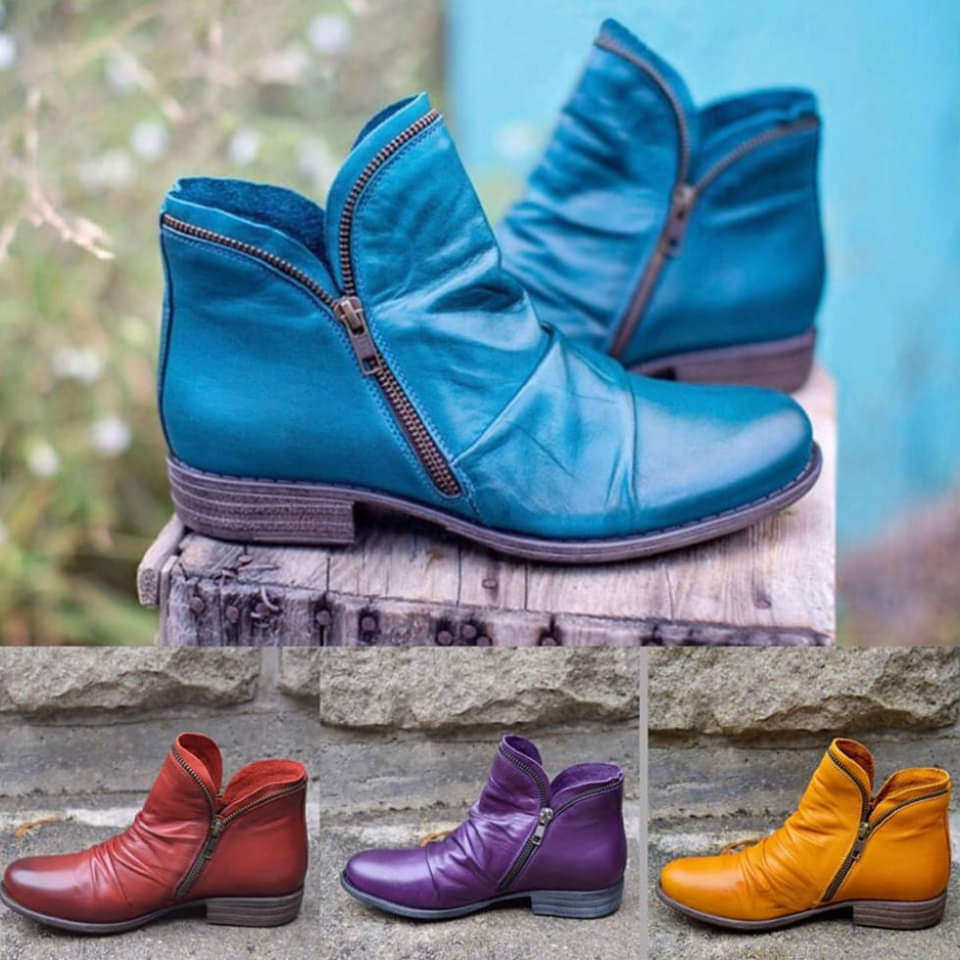 Praktyczne botki damskie z zamkiem ze skóry ekologicznej. Modne buty do kostki na każdą pogodę.