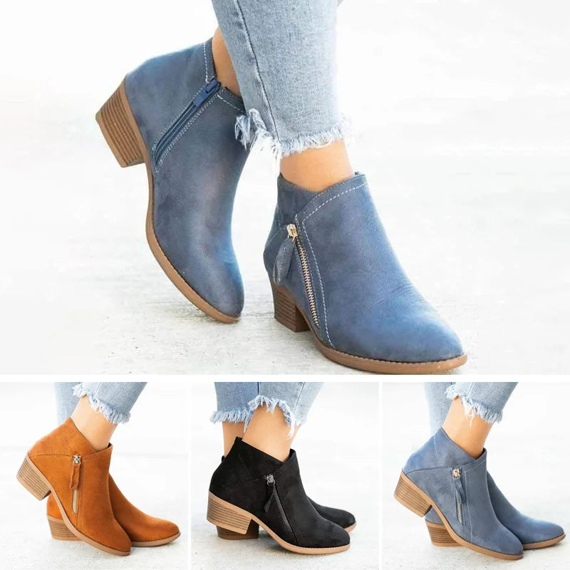 Stylowe jesienne/zimowe botki damskie z zamkiem, ortopedyczne, łączące modny wygląd i komfort.