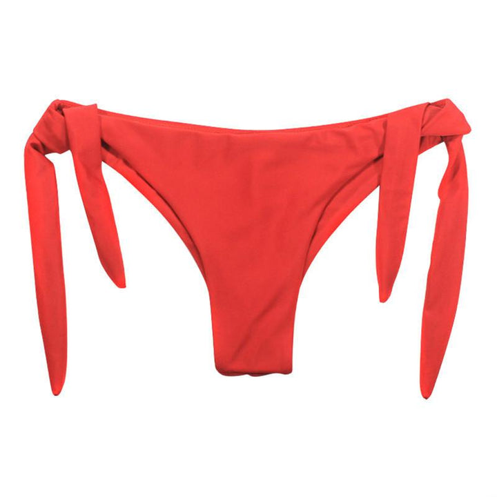 Klasyczne damskie figi bikini z regulowanymi wiązaniami bocznymi. Wygodna moda plażowa.