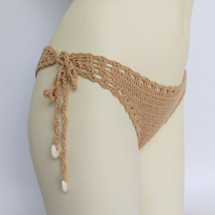 Boho figi od bikini plecione, damskie, z modnymi wiązaniami. Doskonałe na plażę i letni wypoczynek.