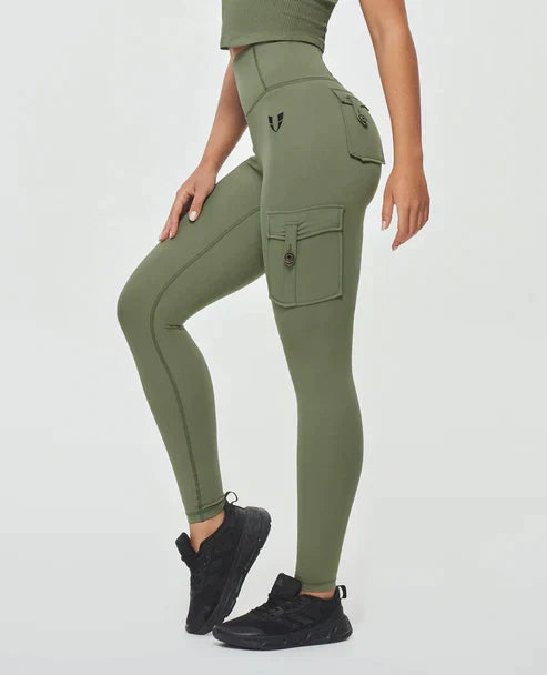Damskie legginsy cargo z wysokim stanem. Modelujące, idealne do sportu, casualowych stylizacji i wiosny.