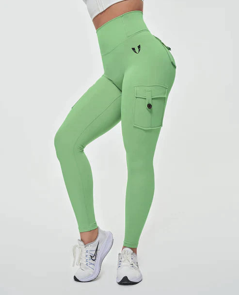Wiosenne legginsy damskie cargo z wysokim stanem. Sportowe i stylowe, modelują sylwetkę, wygodne.