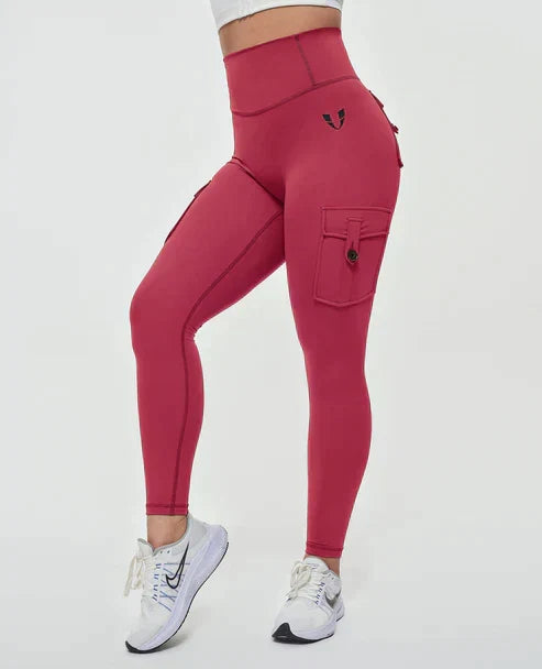 Sportowe legginsy cargo damskie, wysoki stan. Modelujące, wygodne, idealne do aktywności i na co dzień.