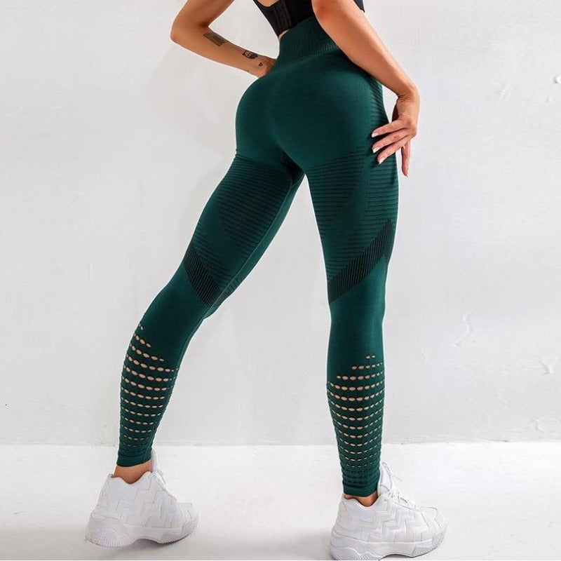 Stylowe legginsy sportowe damskie z geometrycznymi wycięciami i wysokim stanem. Doskonałe do mody sportowej.