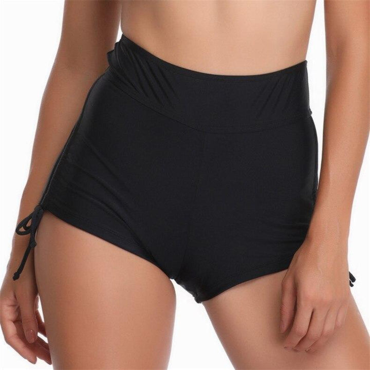 Damskie majtki bikini z wysokim stanem i marszczeniami. Wygodne majtki kąpielowe, idealne na plażę i basen.