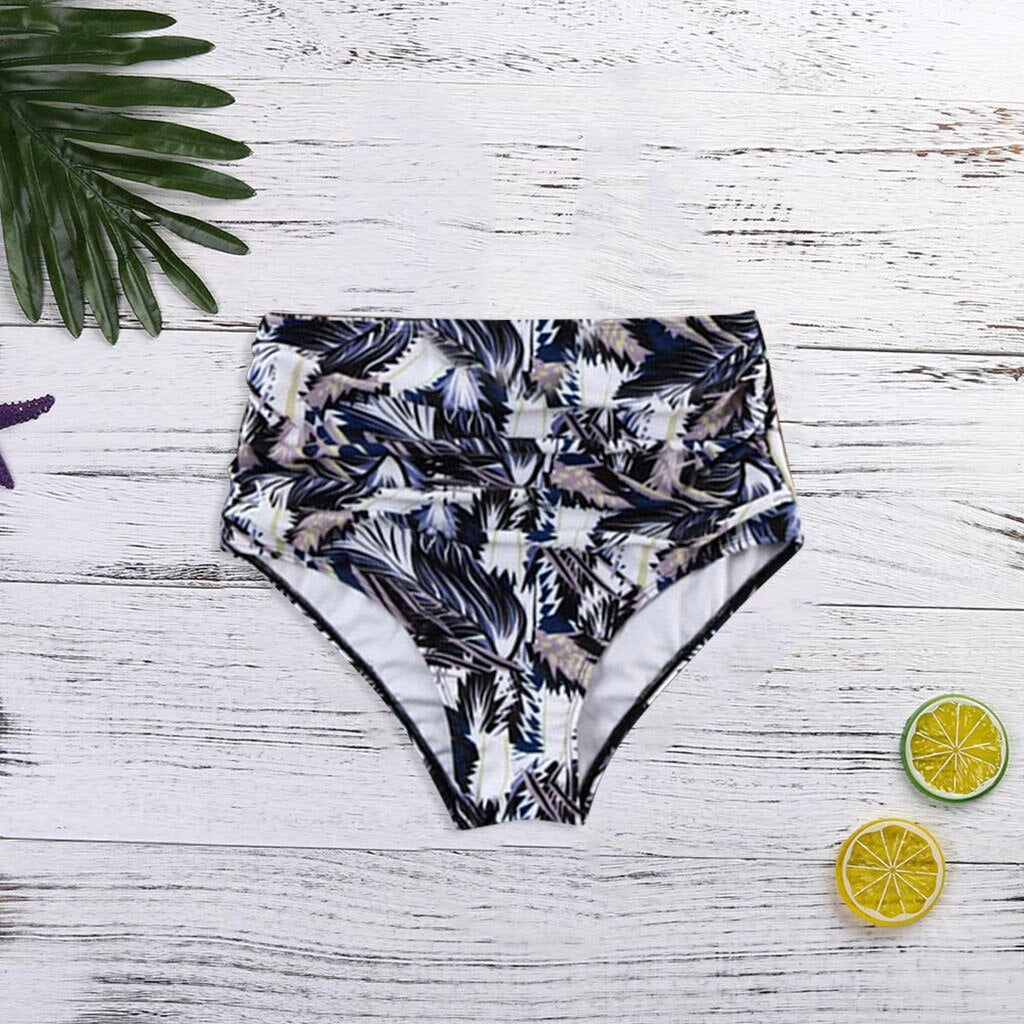 Damskie majtki bikini z wysokim stanem, wzór kwiatowy. Idealne na plażę, szybkoschnące.