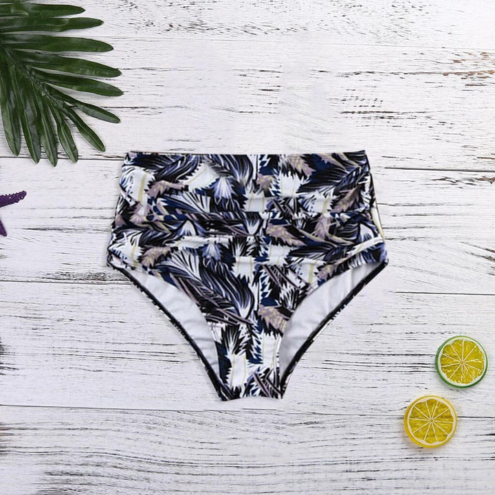 Damskie majtki bikini z wysokim stanem, wzór kwiatowy. Idealne na plażę, szybkoschnące.