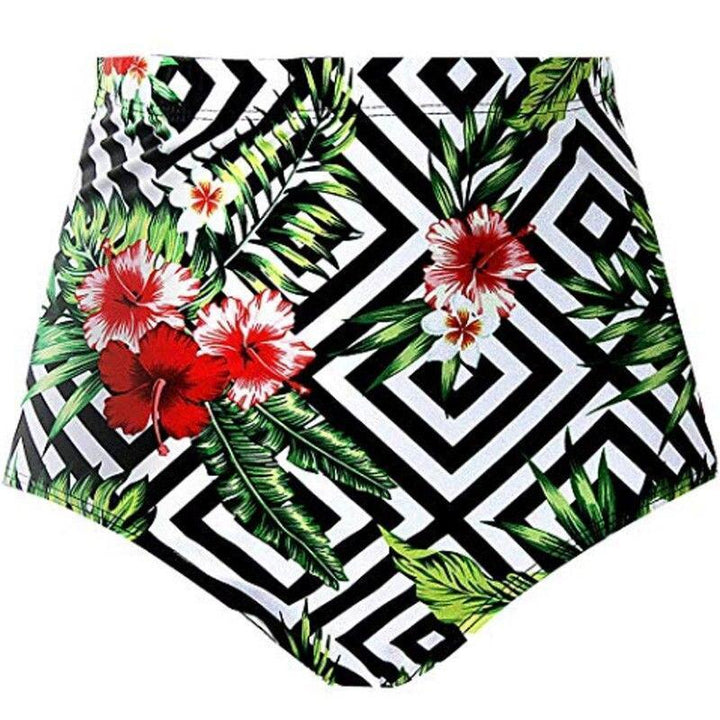 Damskie majtki kąpielowe bikini z wysokim stanem w kwiaty, idealne na plażę lato.