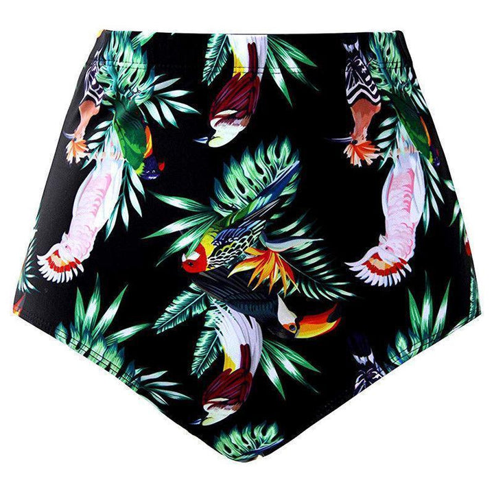 Majtki kąpielowe bikini damskie z wysokim stanem w modne kwiaty, idealne na lato i plażę.