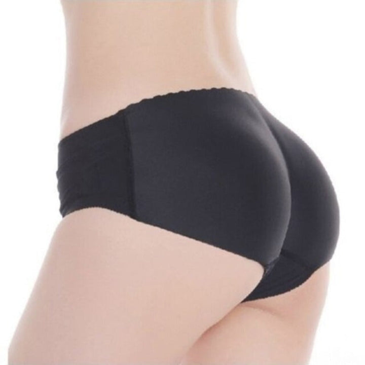 Czarne damskie majtki push-up o gładkim wykończeniu i niskim stanie, modelujące pośladki, komfortowa bielizna.
