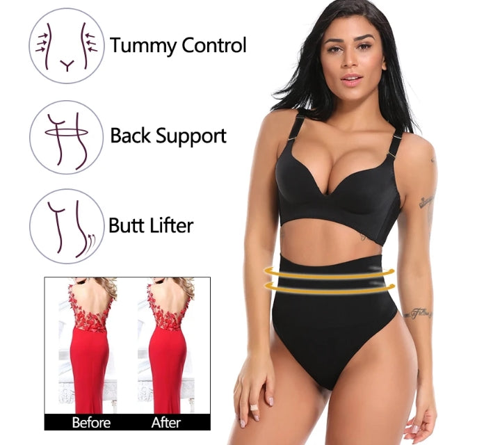 Elastyczne majtki modelujące z wysokim stanem, damska bielizna wyszczuplająca. Czarny komfortowy spandex.