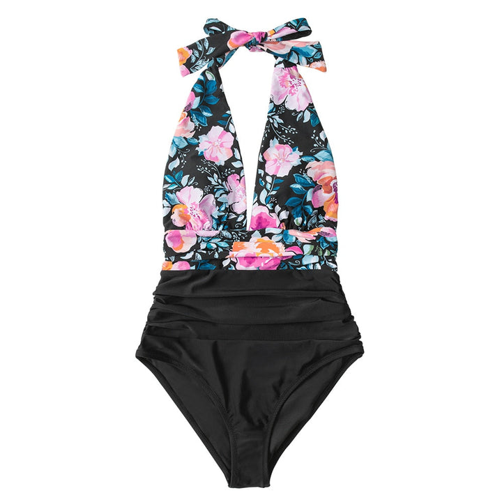 Modne monokini damskie. Strój kąpielowy wiązany na szyi, z eleganckim krojem. Na plażę.