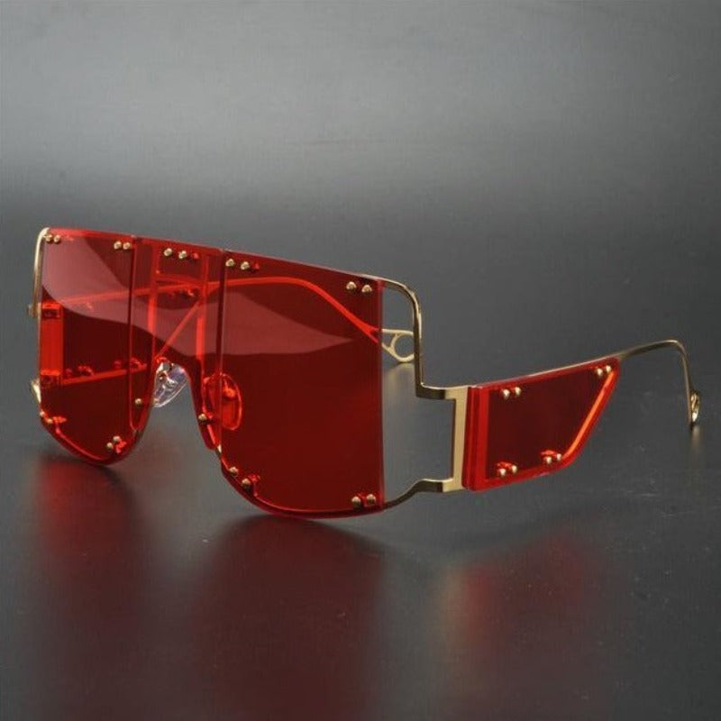 Eleganckie damskie okulary przeciwsłoneczne prostokątne. Nowoczesny futurystyczny styl na lato.