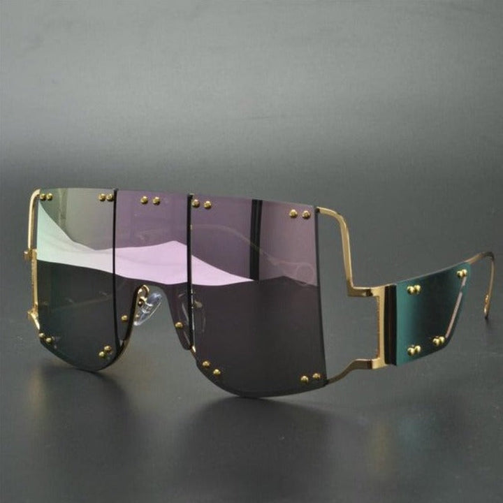 Damskie okulary przeciwsłoneczne z filtrem UV, prostokątne. Futurystyczny must-have na modne lato.