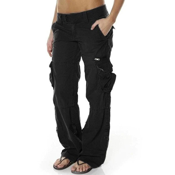 Damskie spodnie cargo Oliwia z wieloma kieszeniami, luźny krój, idealne na co dzień, modne streetwear.