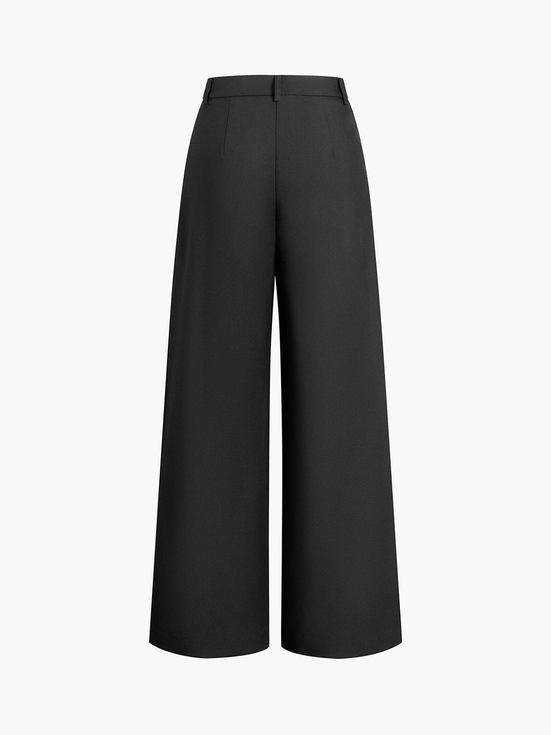 Komfortowe damskie spodnie wide leg z wysokim stanem, widok tył. Stylowe i modne do wielu stylizacji.