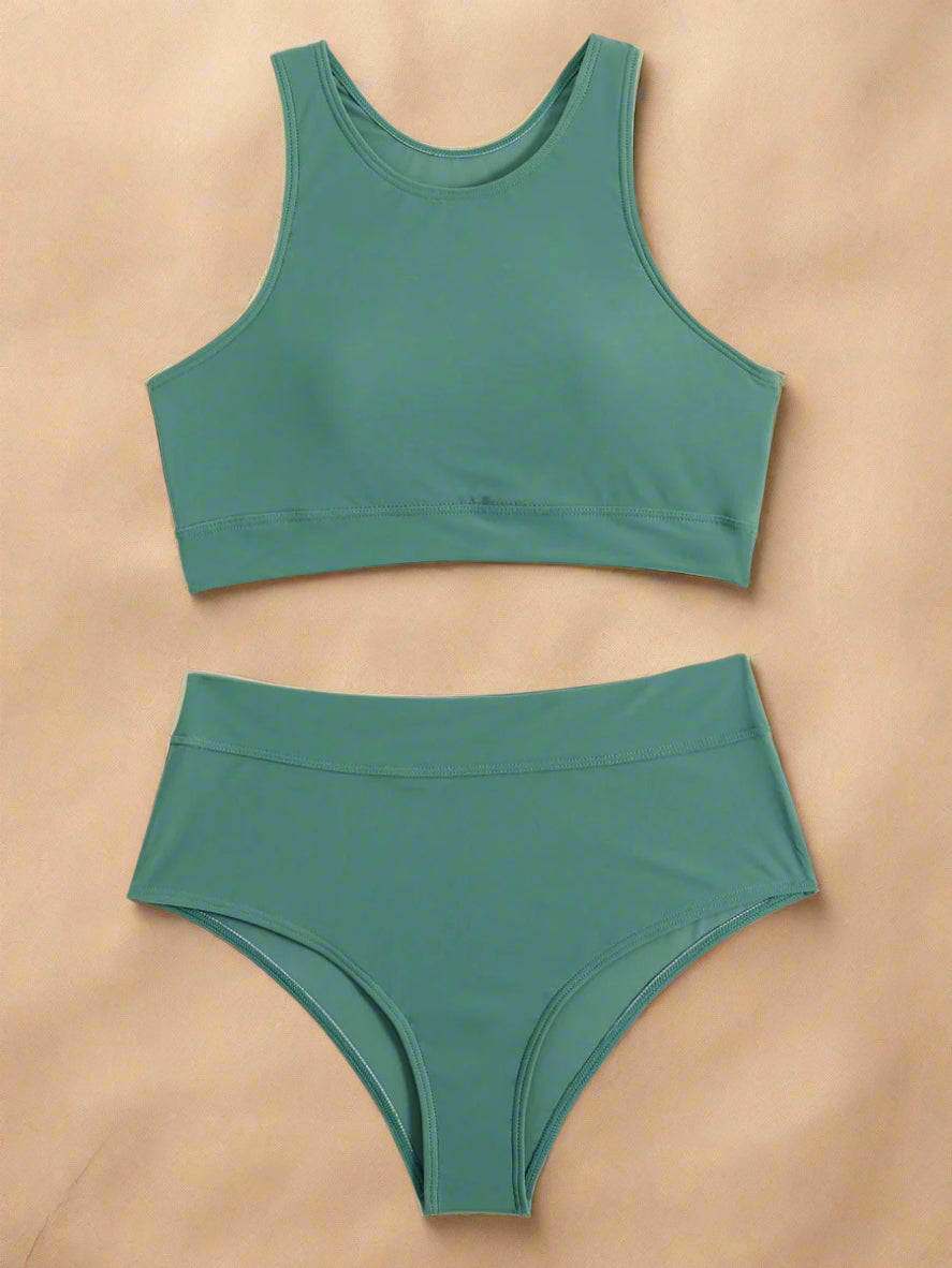 Komfortowe sportowe bikini damskie z wysokim stanem, modne i idealne na lato.