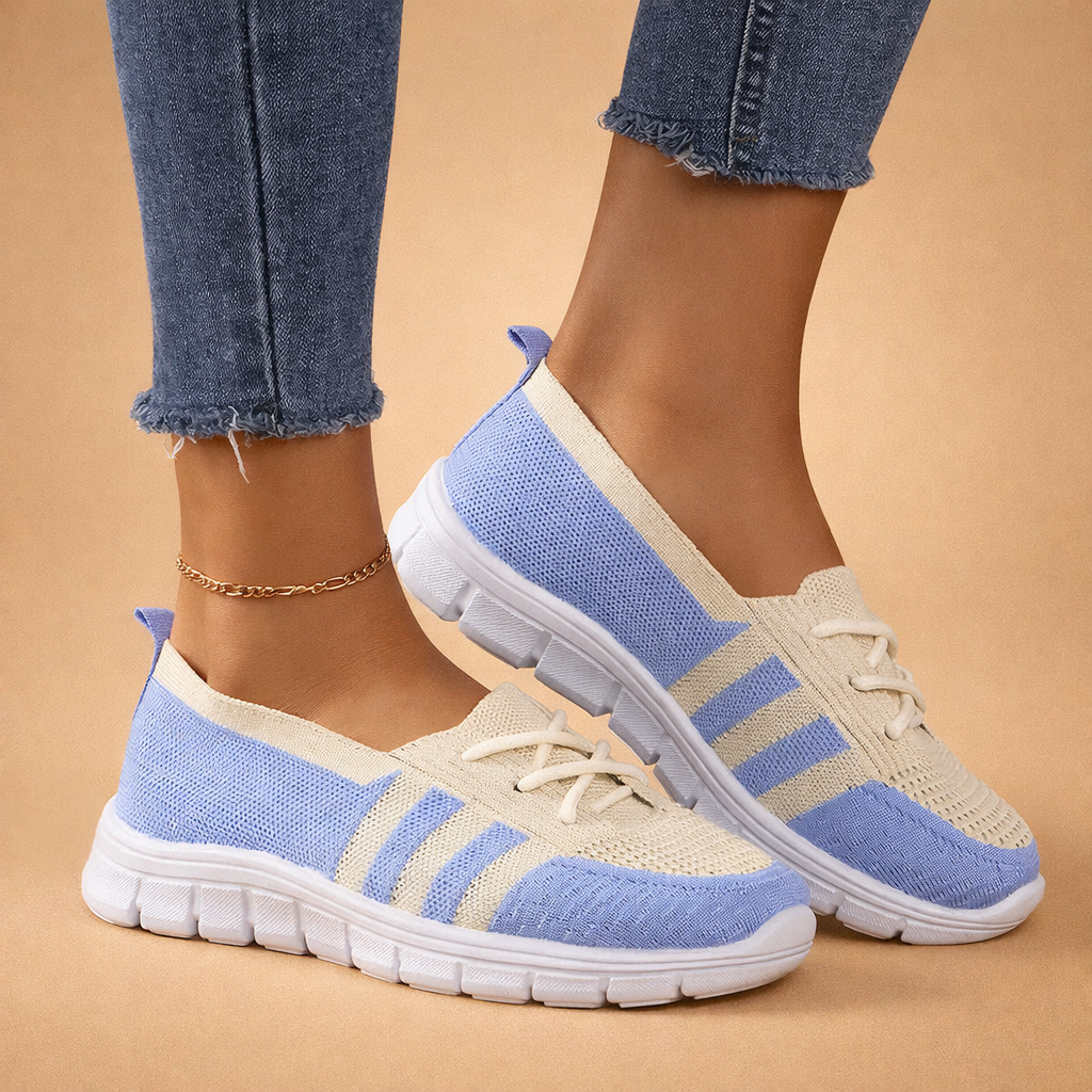 Stylowe wsuwane sneakersy damskie, z oddychającego materiału. Wygodne buty sportowe na lato.