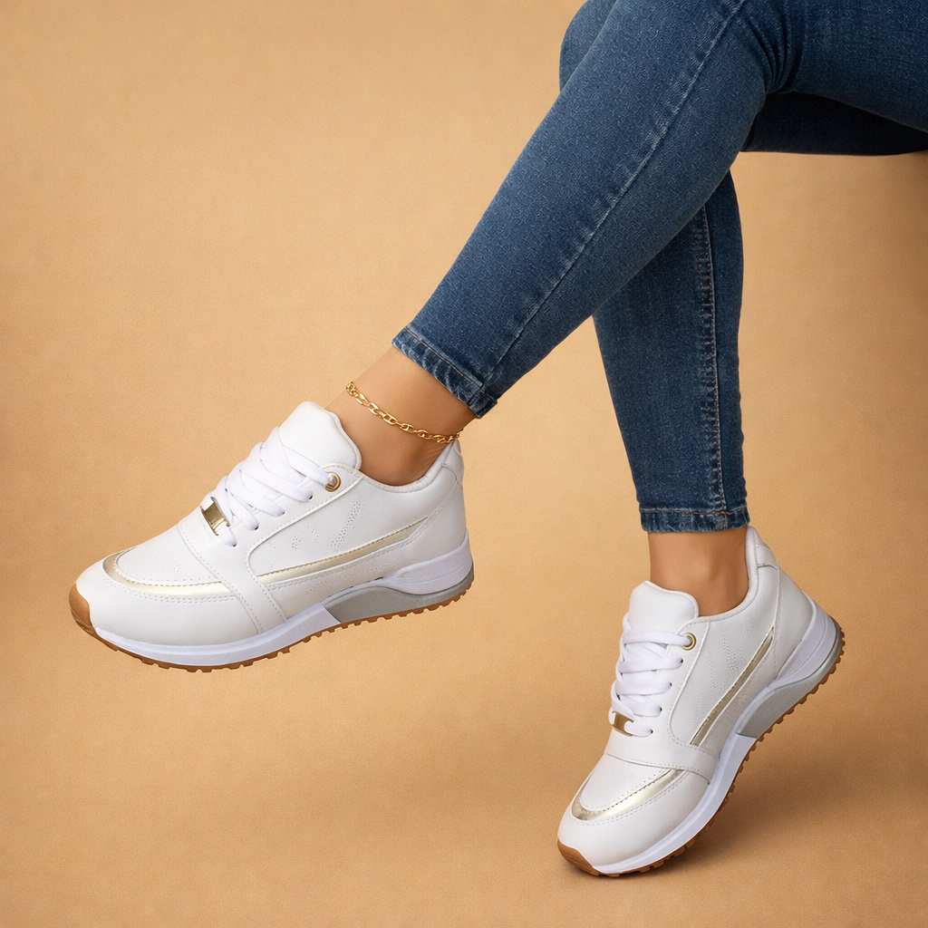 Stylowe damskie trampki z białą podeszwą, buty sznurowane dla komfortu. Obuwie wiosenne/letnie.
