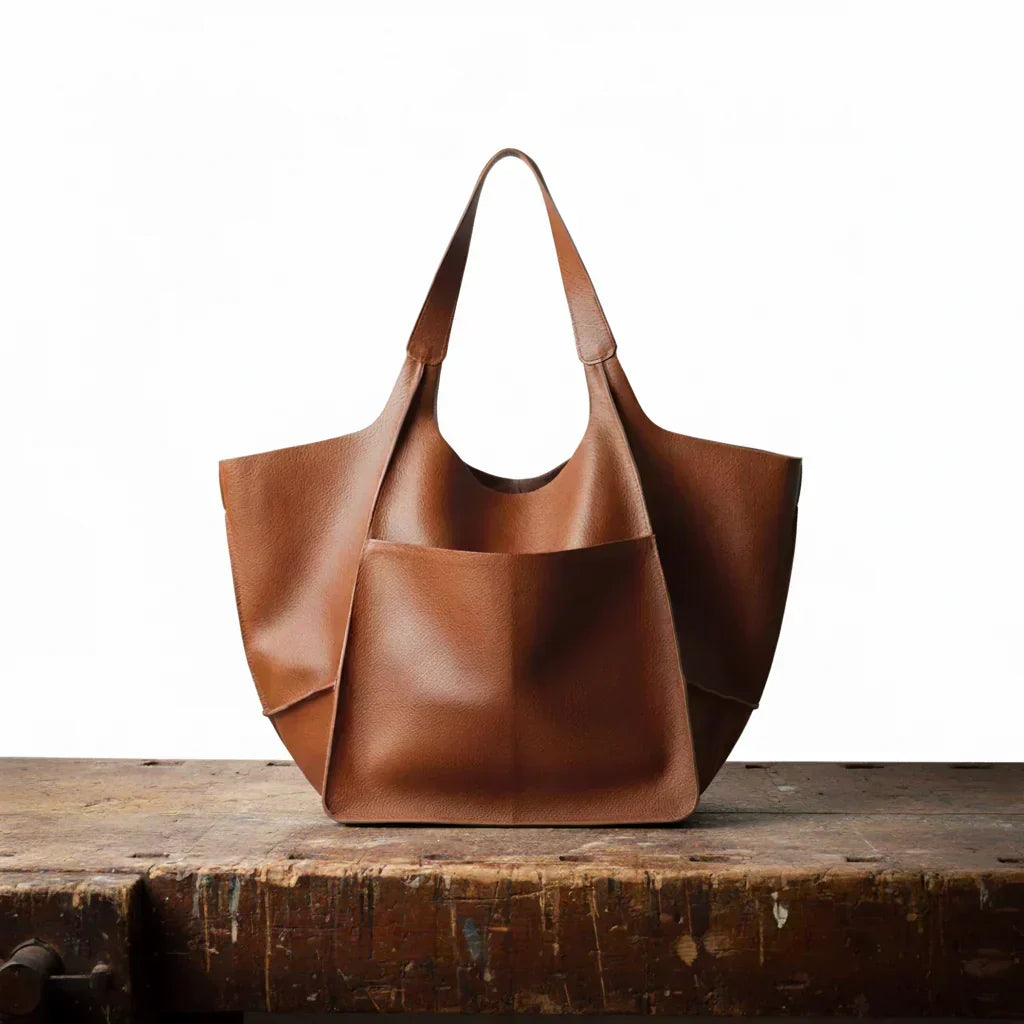 Brązowa skórzana torba tote damska w stylu vintage na ramię