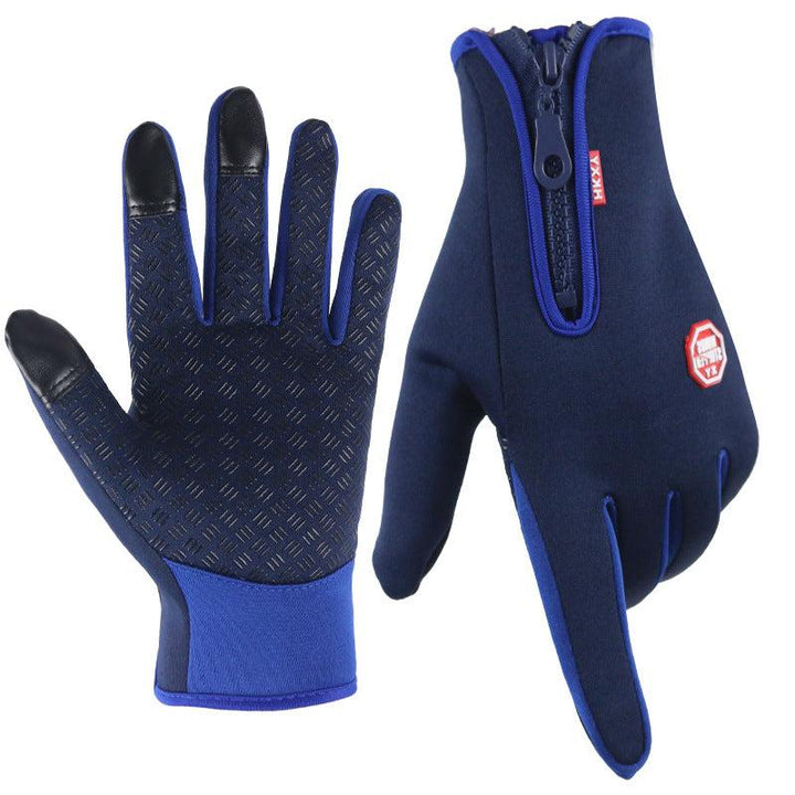Ciemnoniebieskie rękawice zimowe unisex z zamkiem