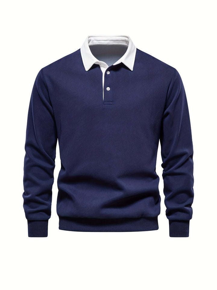 Męska bluza polo z długim rękawem, elegancka odzież męska w stylu casual