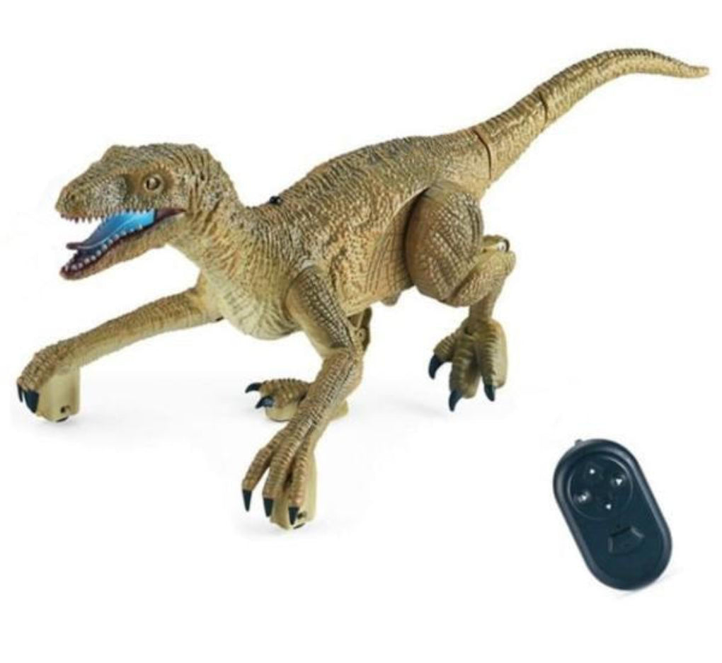 Zdalnie sterowany żółty dinozaur raptor z pilotem