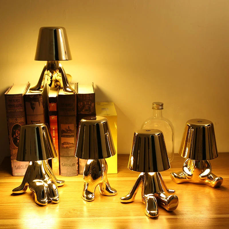 Designerska lampa stołowa LED, złote wykończenie, oświetlenie wnętrz